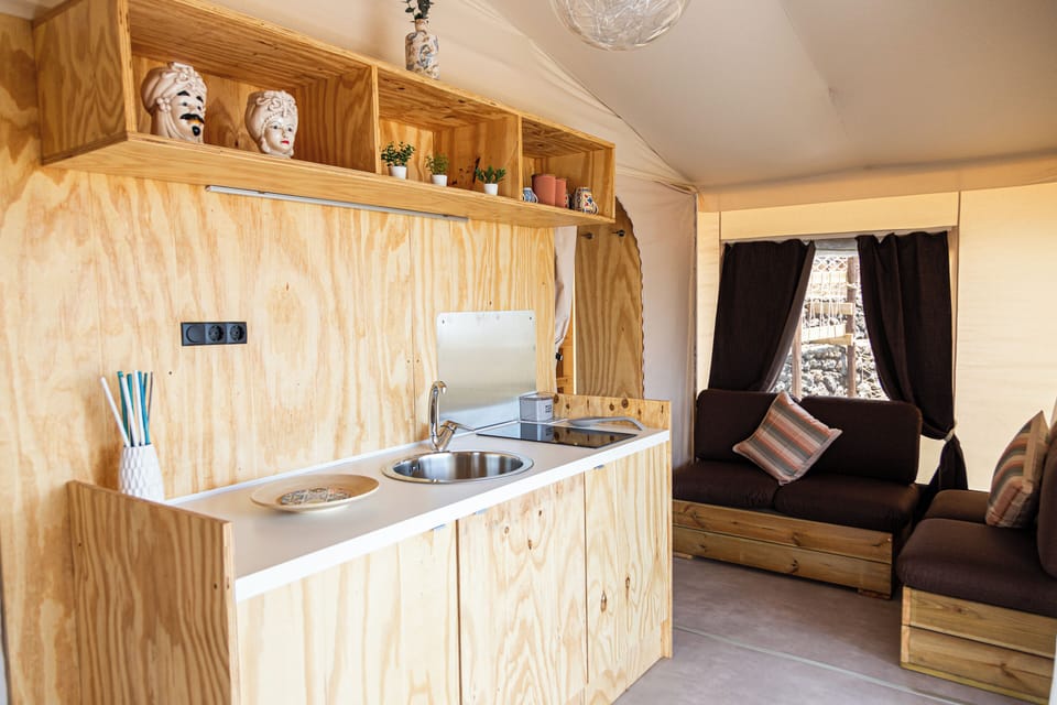 Luxury Tent | Private kitchen | Full-size fridge, stovetop, cookware/dishes/utensils