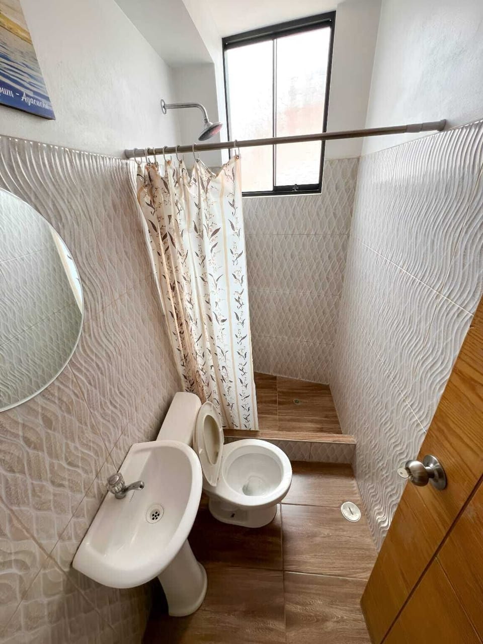 Shower, free toiletries, towels, soap