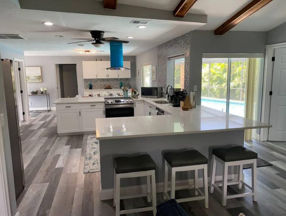 View to kitchen and dining room from living room