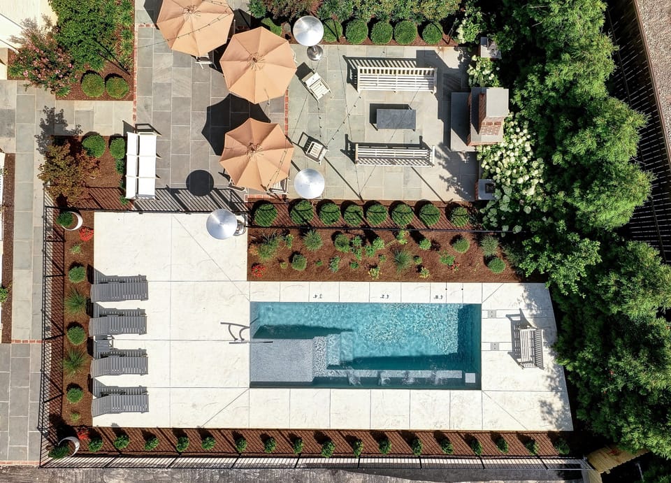Aerial view of pool and pation