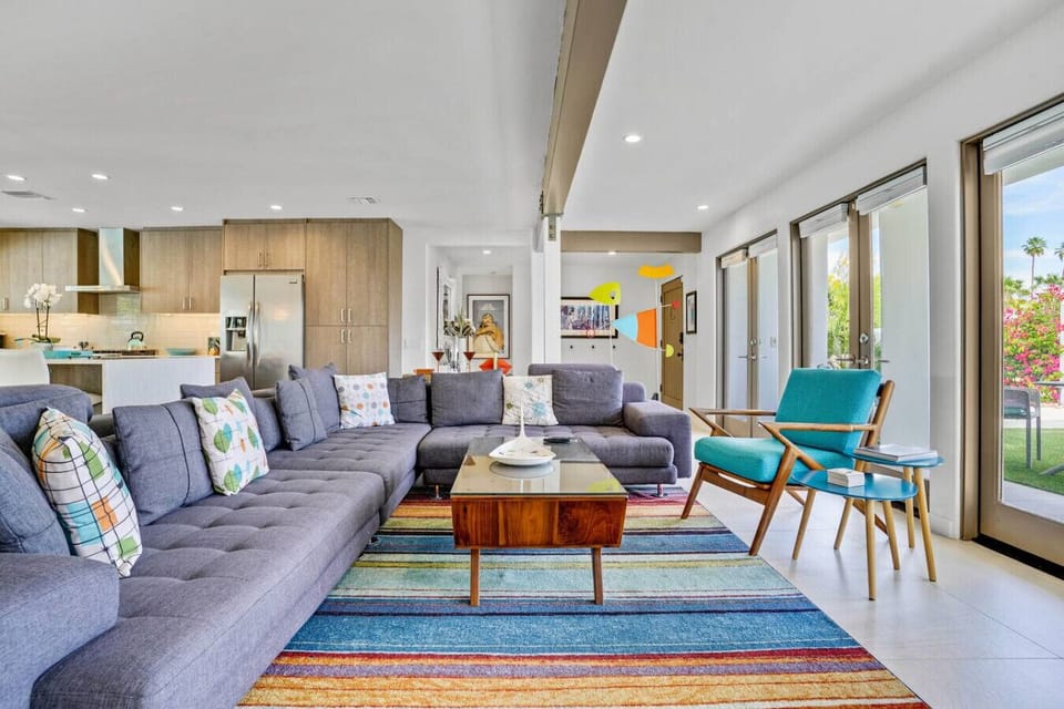 Tall windows and a view to the patio