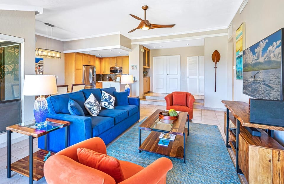 Colorful coastal living room with modern finishes and tropical flair.    KGV-24P2