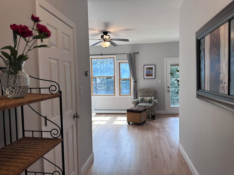 As you enter Master bdrm, left door is large walk in closet, door ahead to patio