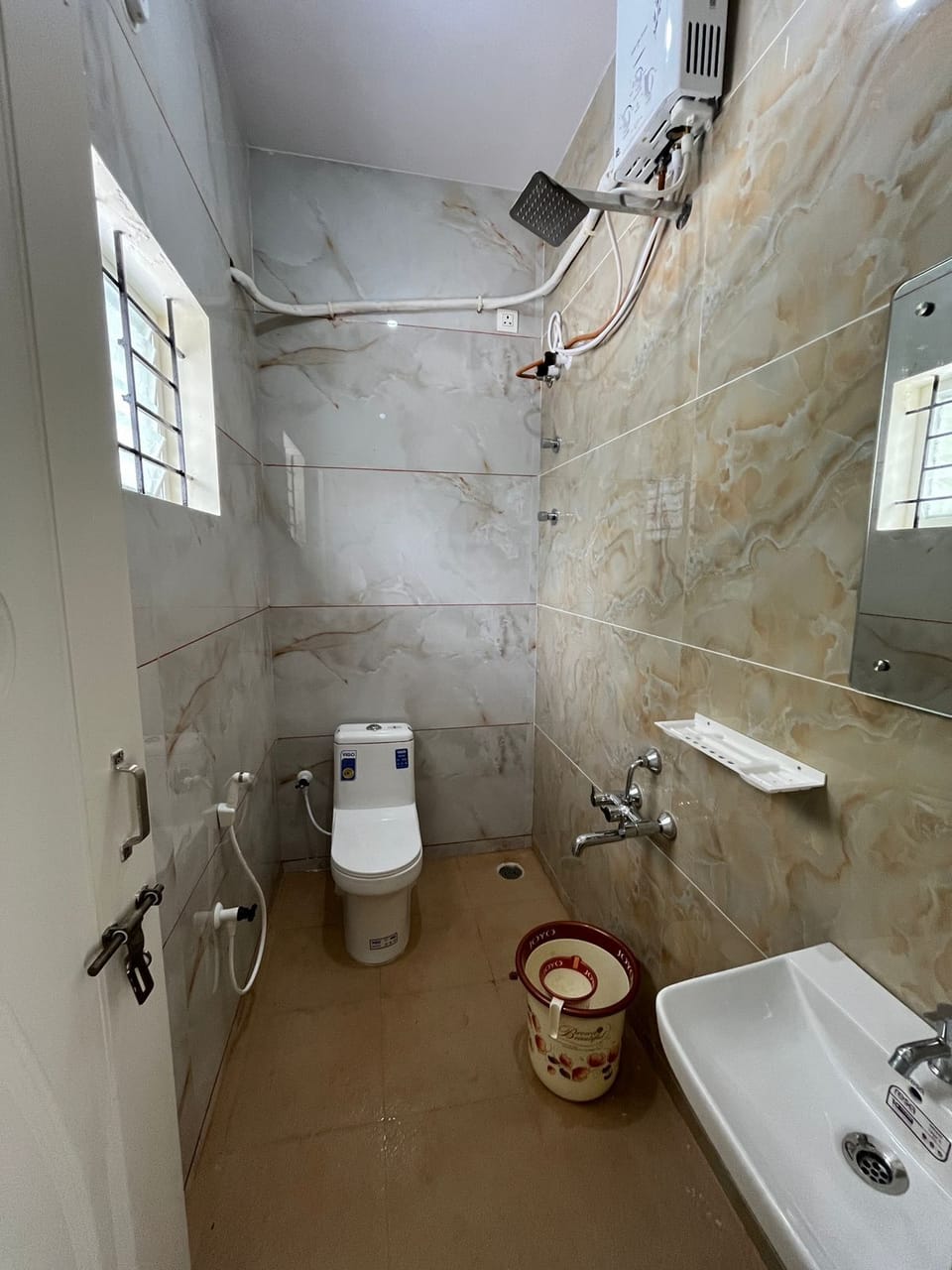 Shower, towels, soap, shampoo