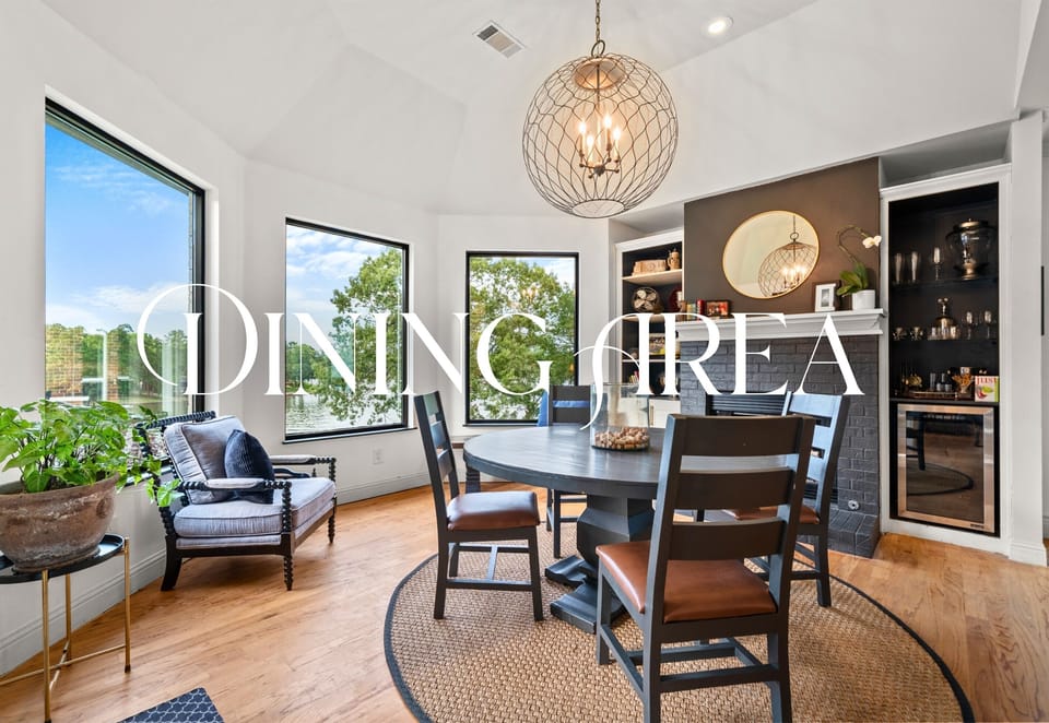 Natural light floods this cozy dining nook, perfect for morning coffee, intimate dinners, or game night with friends and family alike.