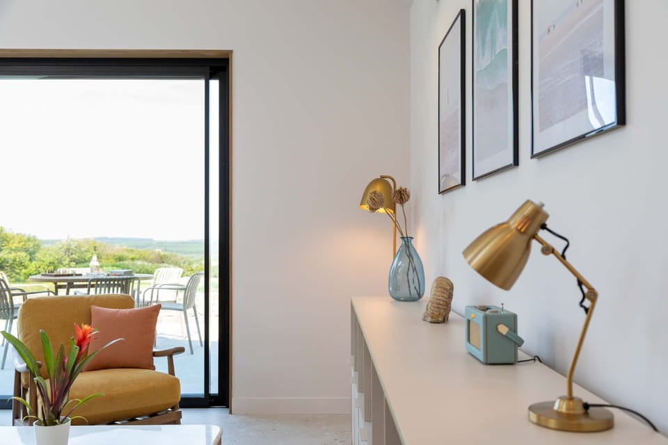 The living area at Woodlark, Devon