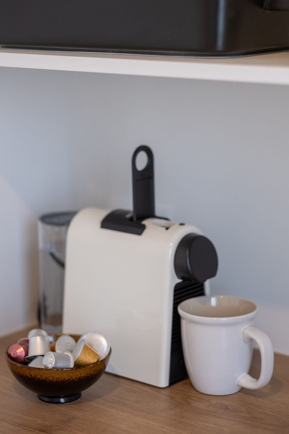 Nespresso solo with pods for an easy morning coffee.