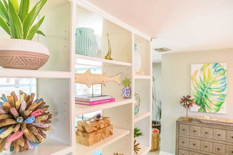 Colorful accents and cozy seating for laid-back moments at home