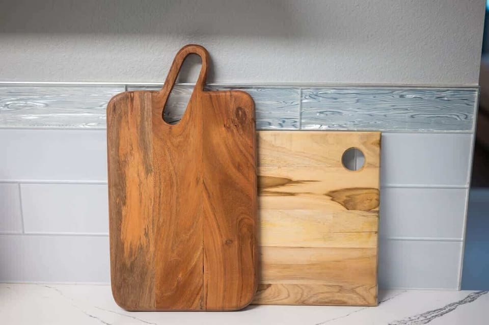 Kitchen details with wooden boards and coastal styling