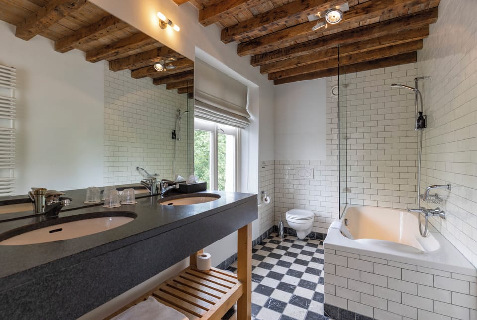 Eco-friendly toiletries, hair dryer, towels