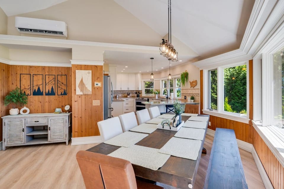 Designed for togetherness, the oversized dining table sits at the center of it all!