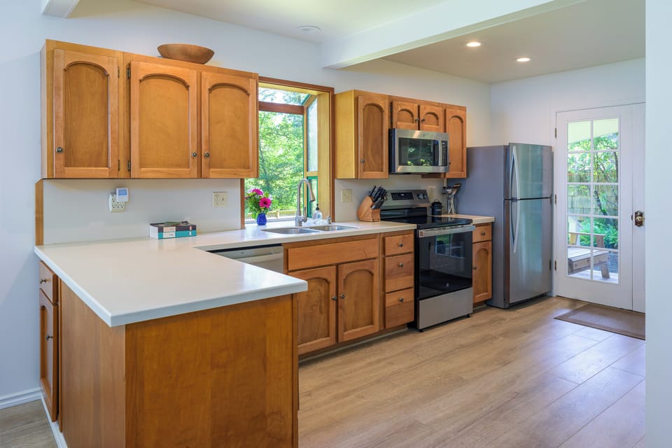 All new stainless steel appliances make cooking meals and cleanup a pleasure