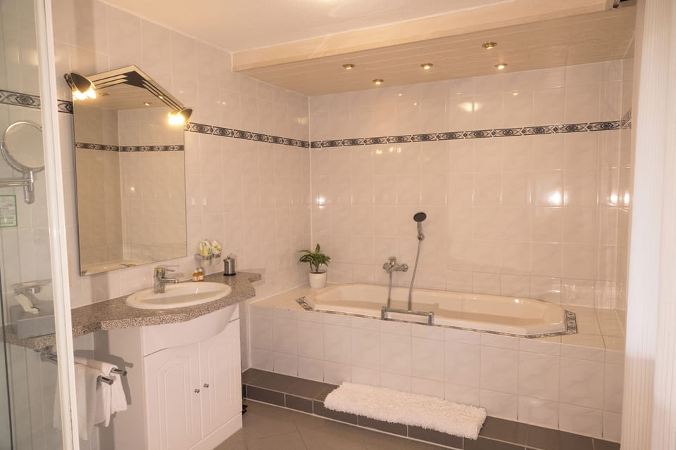 Deluxe Double Room, Balcony, Mountain View | Bathroom | Hair dryer, slippers, towels, soap