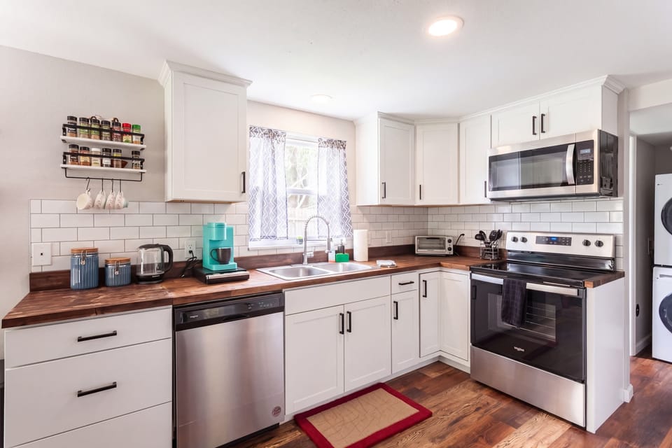 Nice natural lighting coming in from windows and everything you need for your stay.