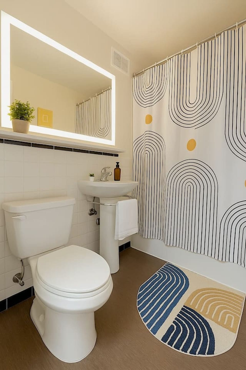 Clean and spacious bathroom featuring a bathtub for long, soothing soaks.