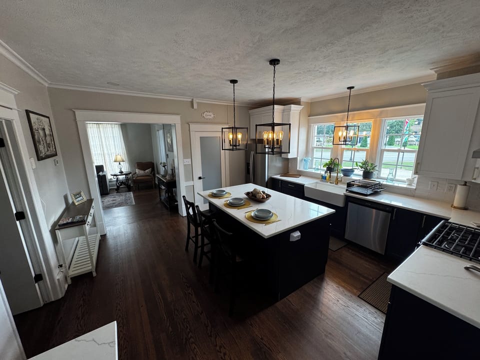 The kitchen provides a wonderful flow for your guests.