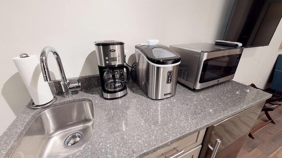 Granite countertops and stainless steel appliances