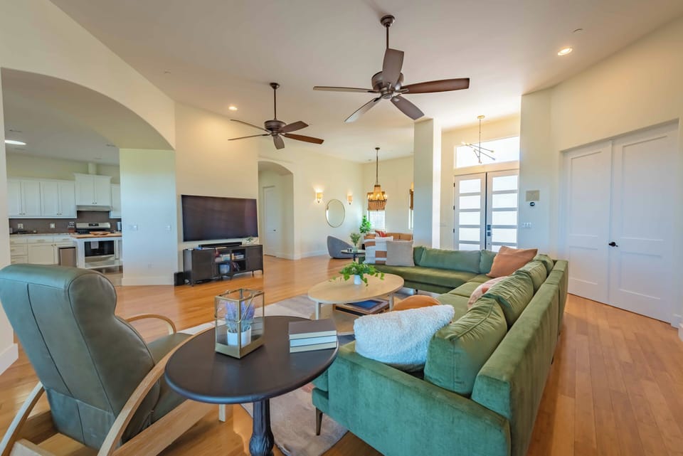House, Multiple Beds, Pool Access, Pool View (Blue Oak Oasis @ Lake Naci) | Living area | Fireplace