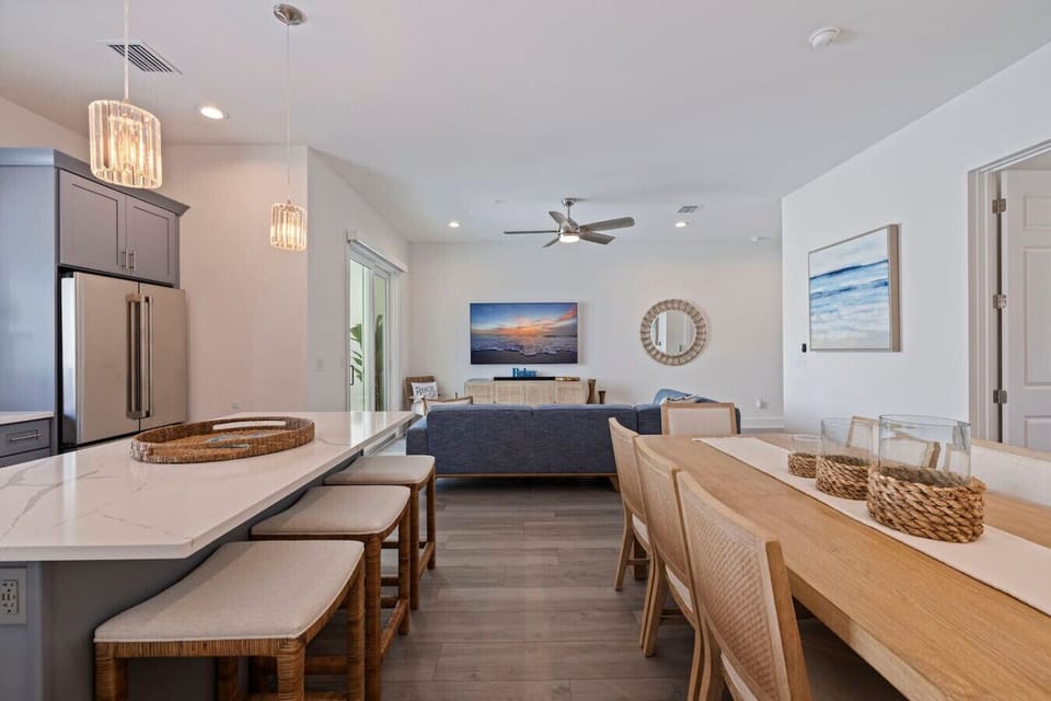 Modern Coastal Kitchen with Bar Seating