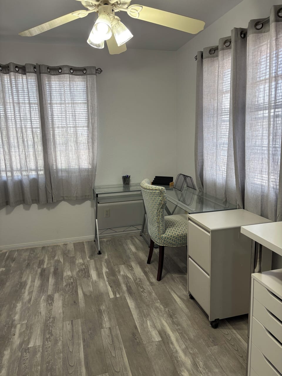 Dedicated Work space with desk and filing cabinet