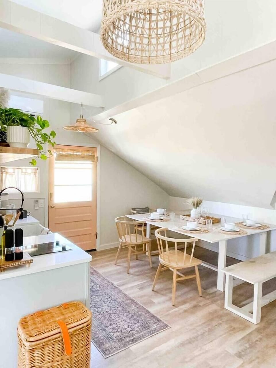 Custom built dining table with plenty of seating for everyone! the perfect table for enjoying a charcuterie Board with friends 