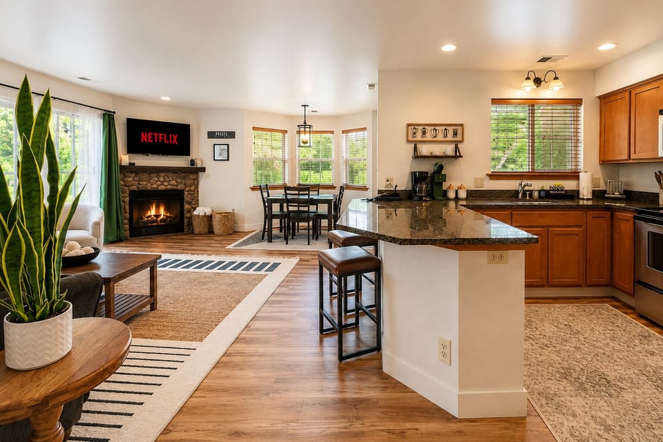 View from hall into kitchen and main living spaces.