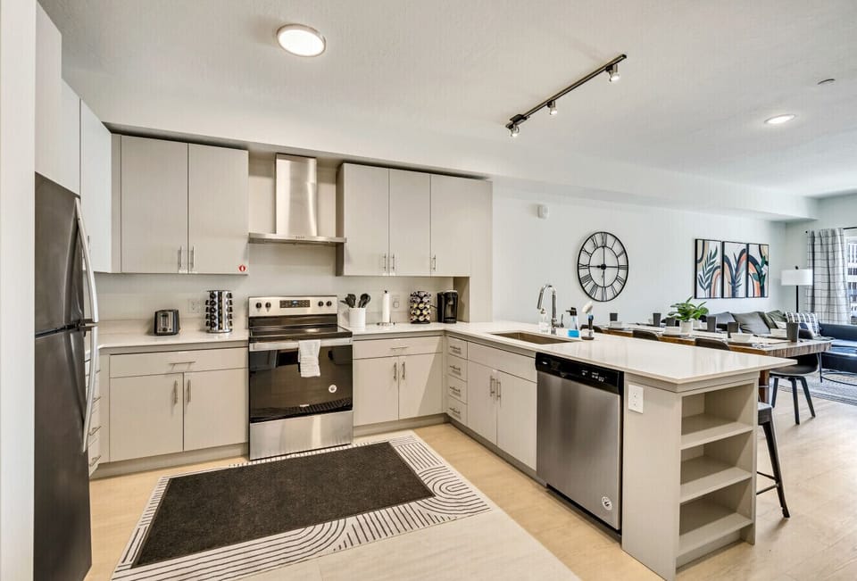Full sized and fully stocked kitchen