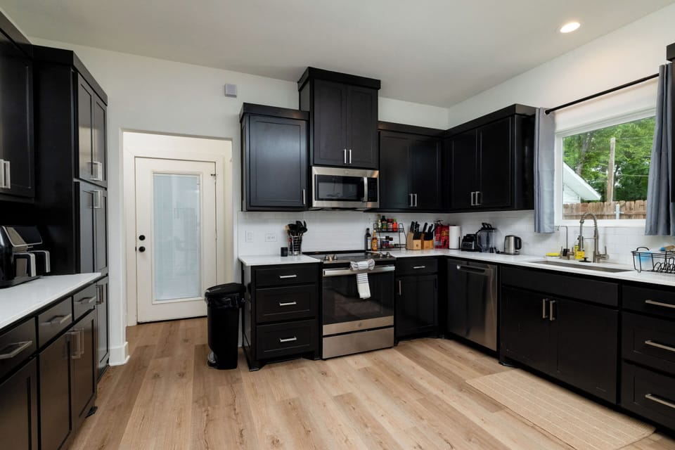 Fully stocked kitchen.