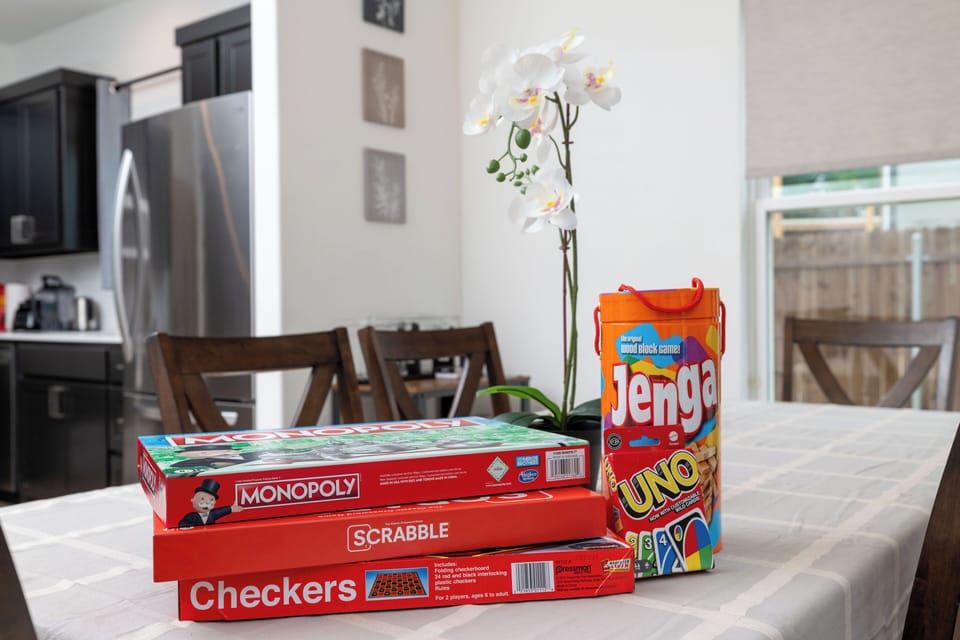 A variety of board games and card games available to enjoy during your stay.