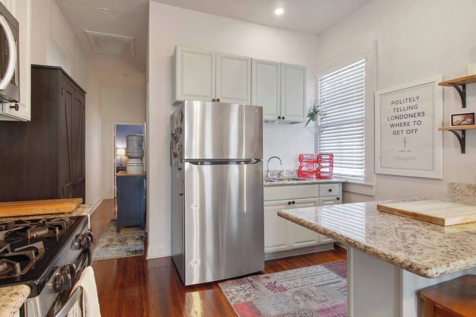 Whip up a meal in the fully equipped kitchen—gas oven/range, toaster oven, coffee setup, pots, pans+