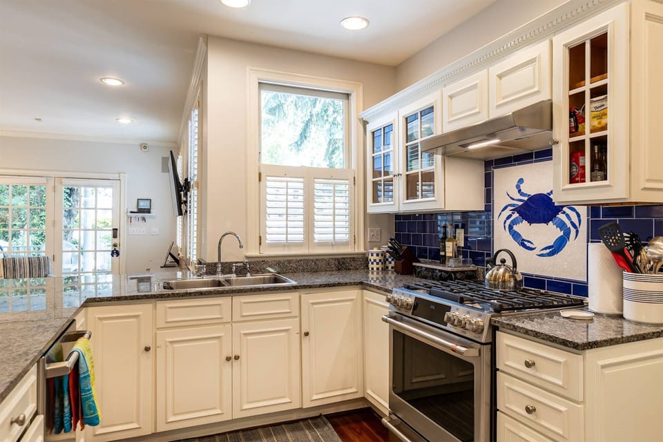 Whip up a family meal in the fully-stocked gourmet kitchen.