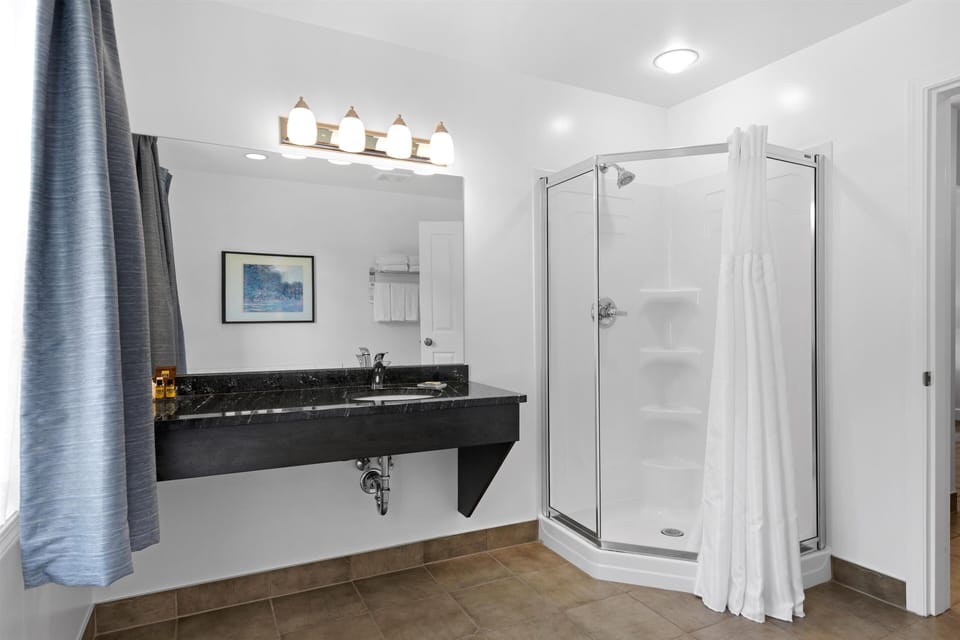 Suite, 1 King Bed, Balcony, Lake View | Bathroom | Combined shower/tub, free toiletries, towels
