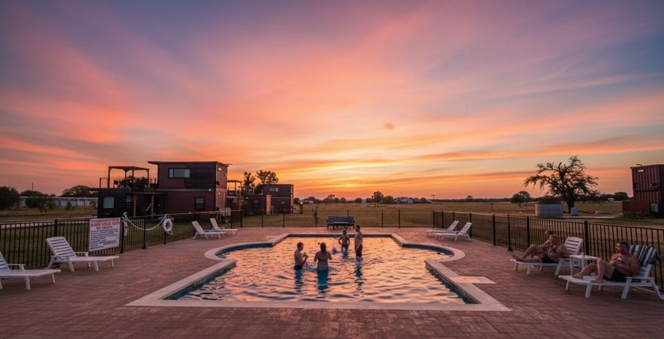 Golden hour at Station on the Vines 🍷
Relax by the pool and enjoy peaceful Texas wine country—just minutes from Fredericksburg wineries.