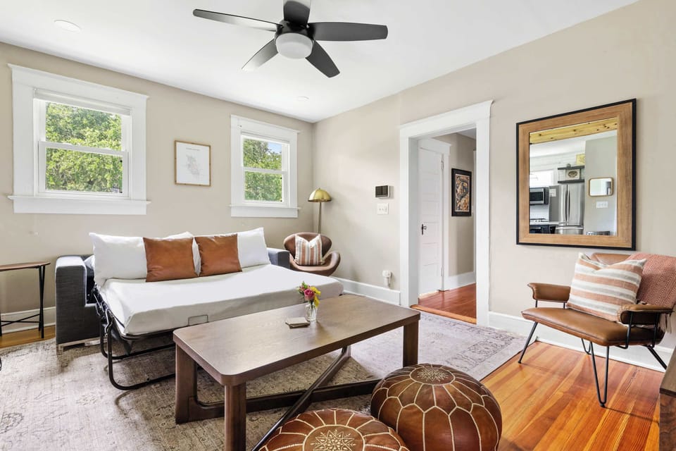 Living room space with a sleeper sofa