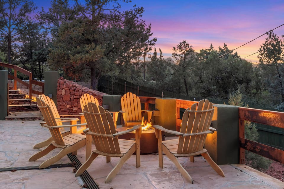 Common shared space with firepit and hammocks. Enjoy the views and direct access to trails.