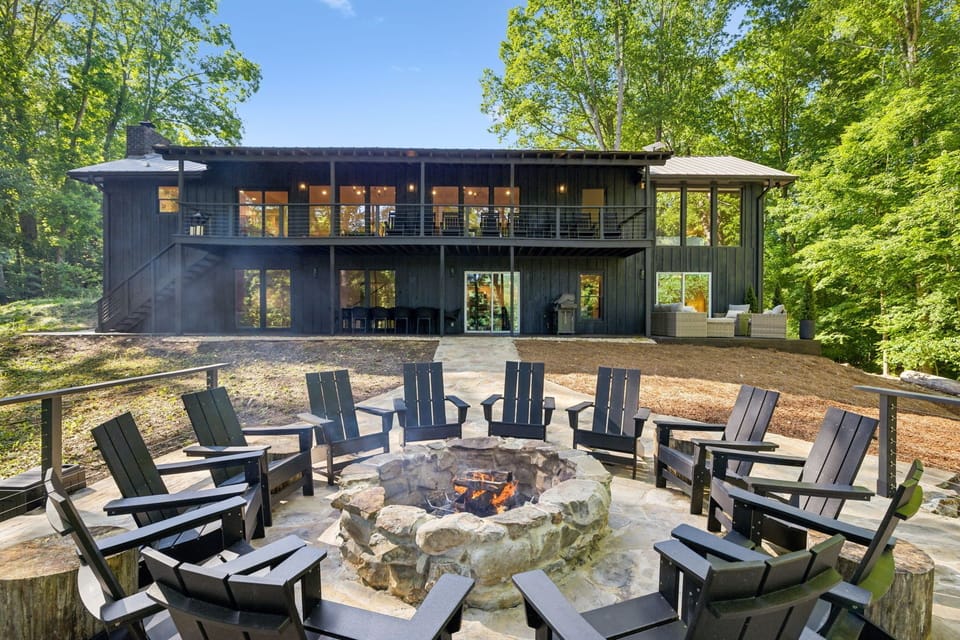 Large firepit overlooking the lake. 
