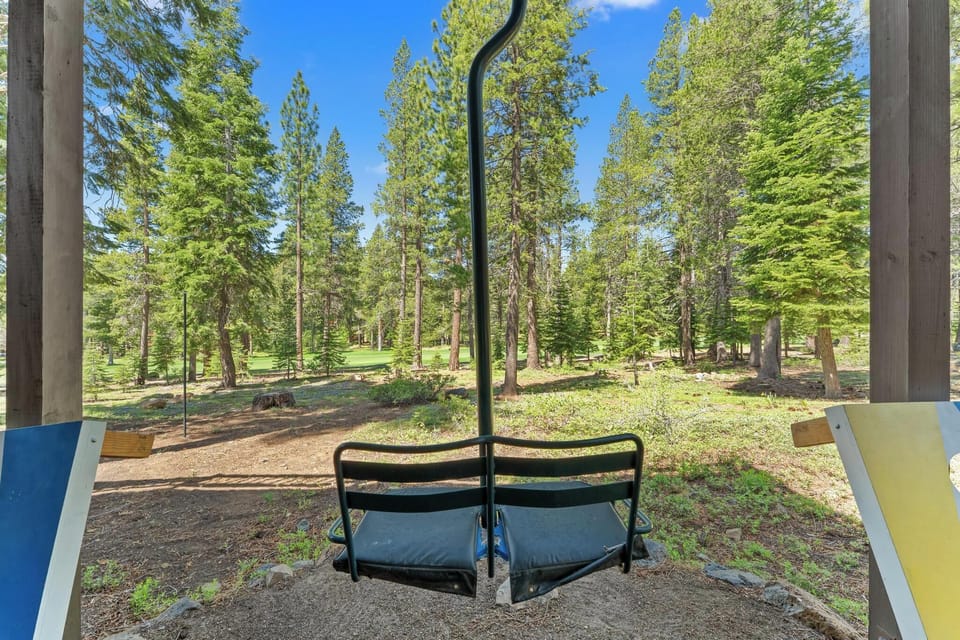 Chairlift Swing, corn hole, teather ball overlooking 2nd fairway 