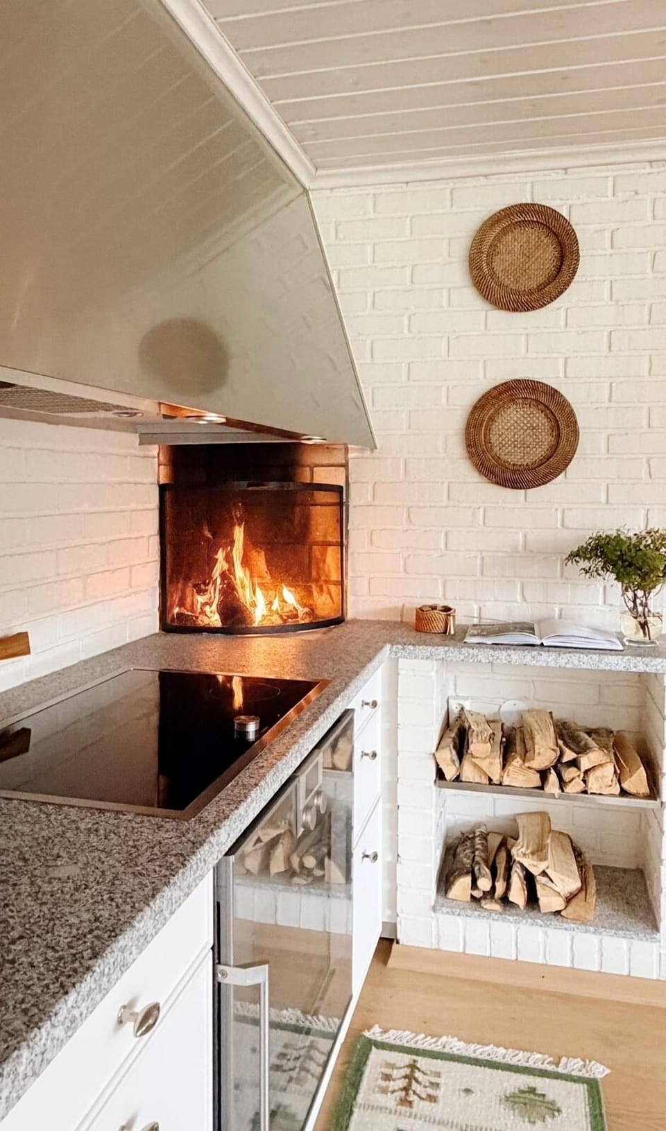 Cozy living room with fireplace and Scandinavian atmosphere