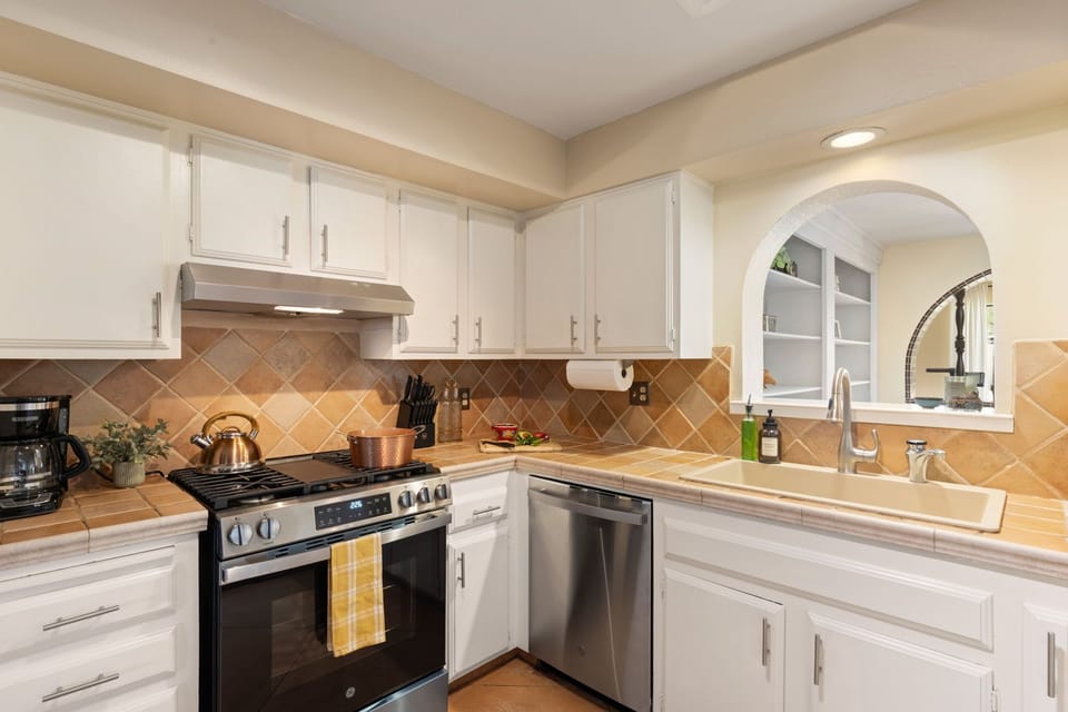 Everything you need: gas stove, InstaPot, air fryer, spices & utensils.