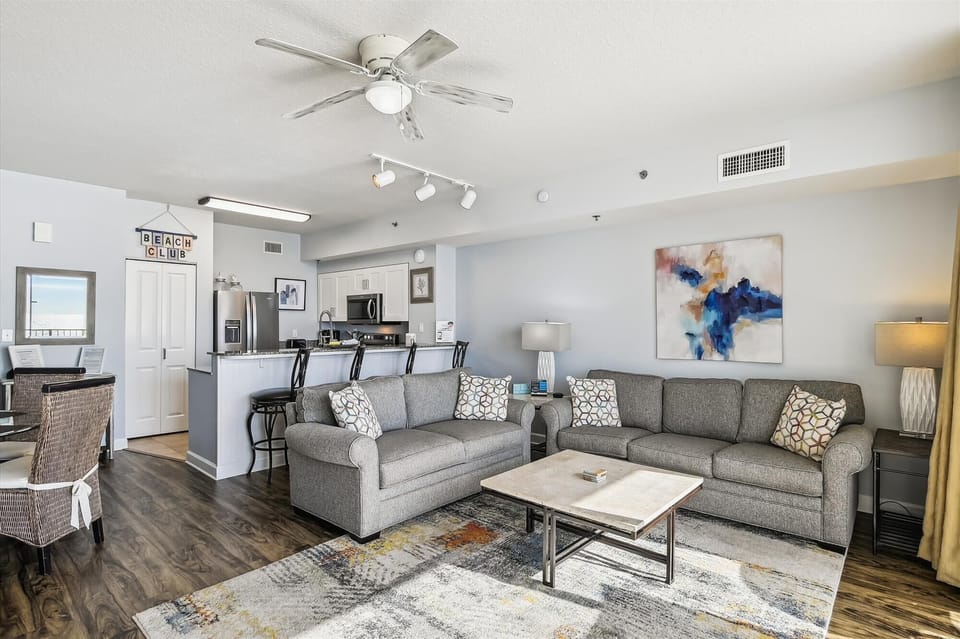 living room backing up to open kitchen