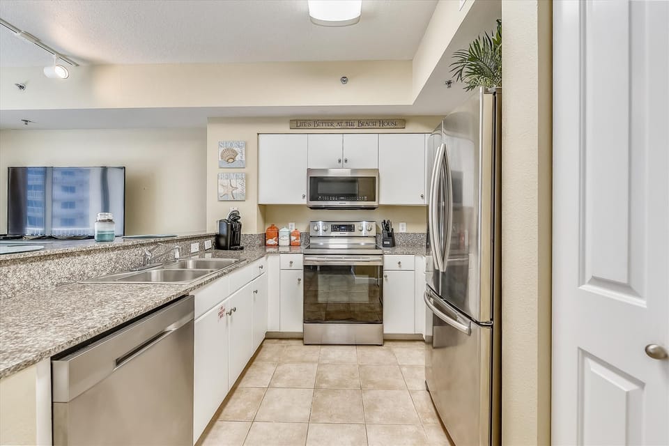 Updated kitchen with stainless steel appliances
Keurig coffee maker