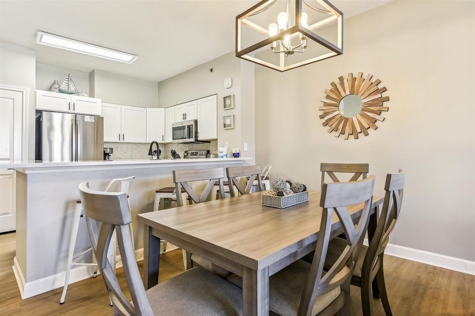 Bar seating and Dining table seating so everyone can enjoy a nice meal after a day at the beach!