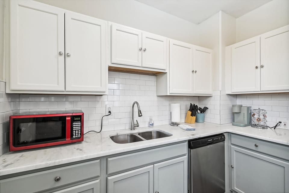 Microwave and Keurig Coffee Maker
