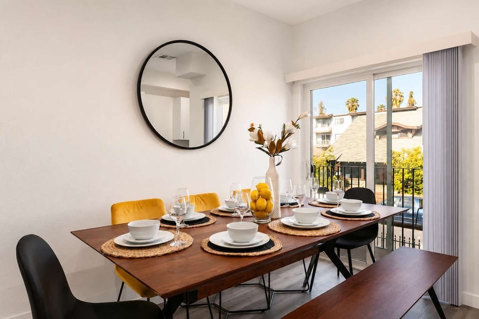 Dining space with natural light and seating for shared meals.