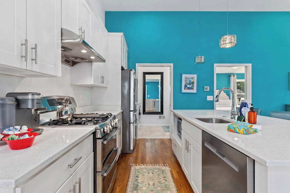 Sleek kitchen with modern finishes and ample space