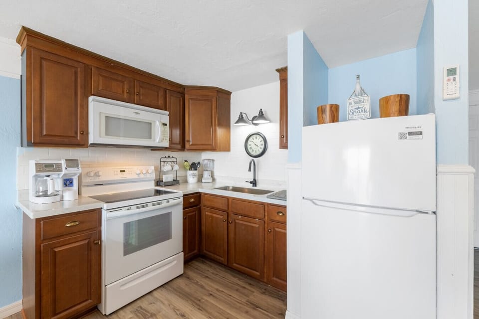 The condo has a small but full kitchen, everything you need!