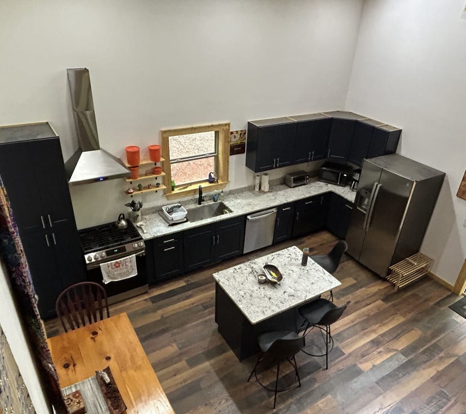 aerial of kitchen and dining