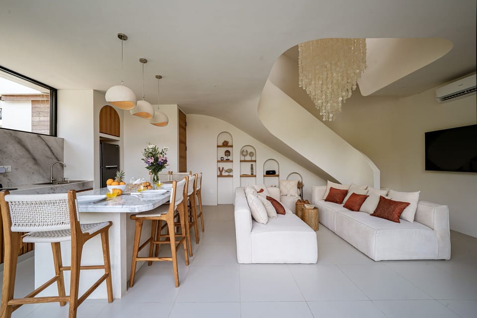 Luxury Villa, Pool View | Living room | 65-inch Smart TV with cable channels