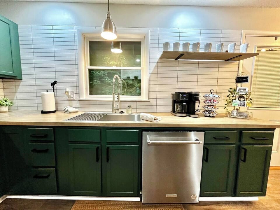 The kitchen is well stocked with accessories for those who enjoy cooking a meal.