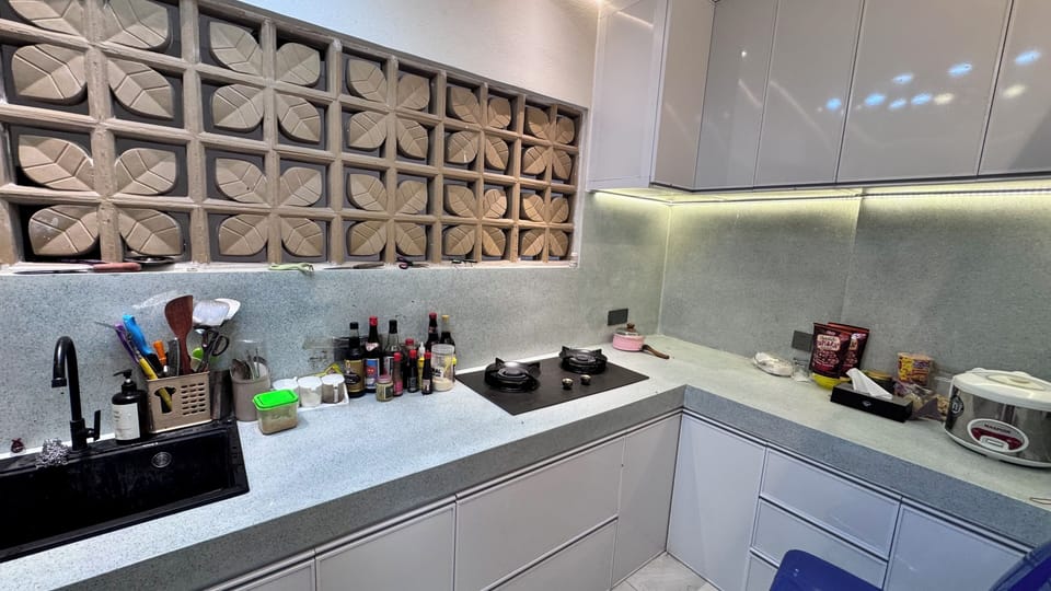Fridge, microwave, oven, electric kettle